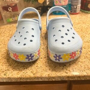 Kids Blue Crocs with Floral Design